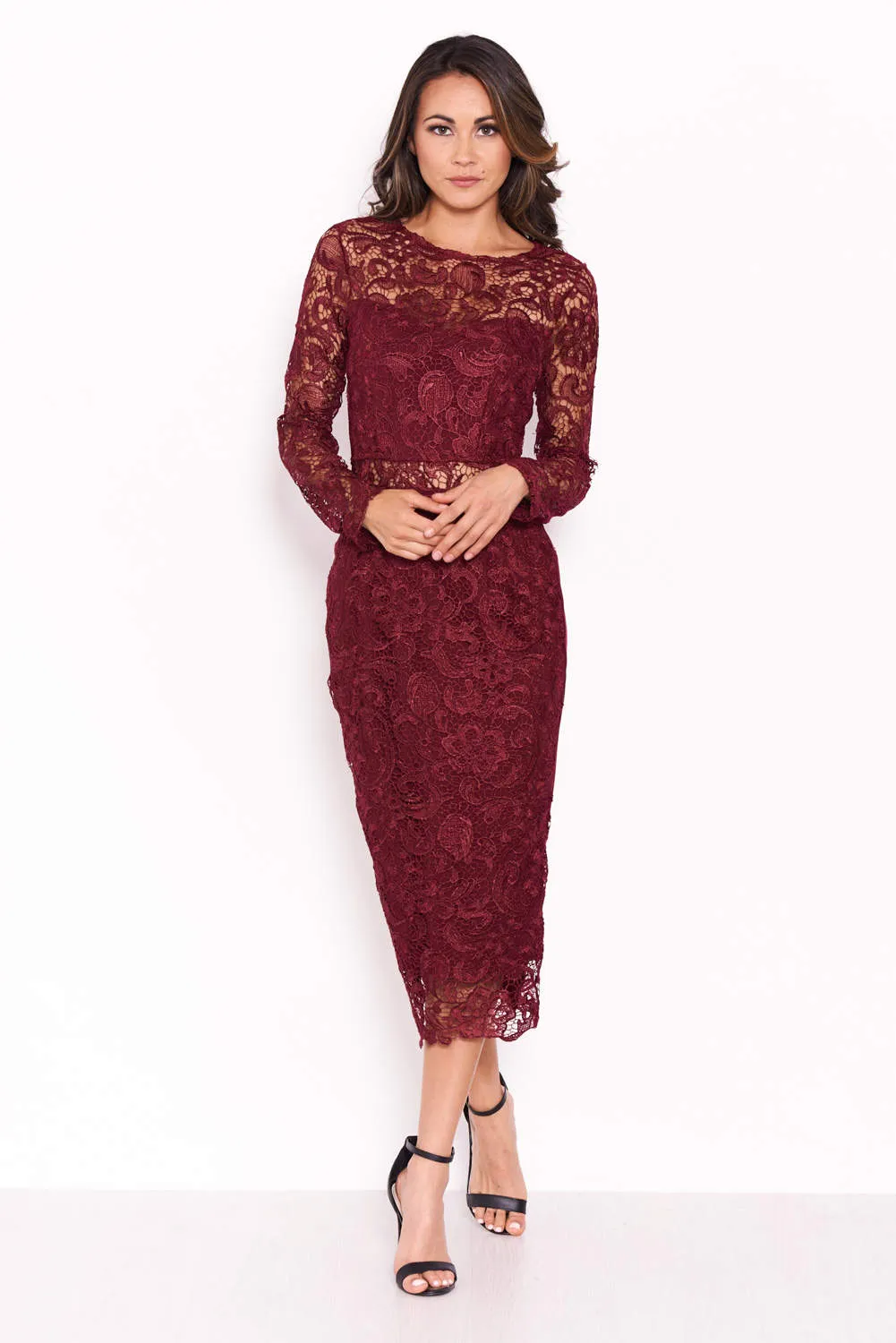 Plum Lace Front Midi Dress sold by AX Paris product image thumbnail 2