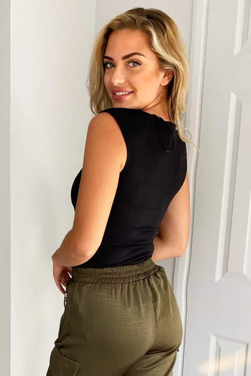 Black Padded Shoulder Sleeveless Bodysuit sold by AX Paris product image thumbnail 3