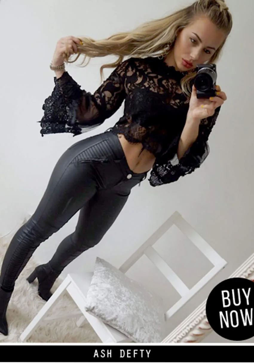 Black Ribbed Leather Look Skinny Jeans sold by AX Paris