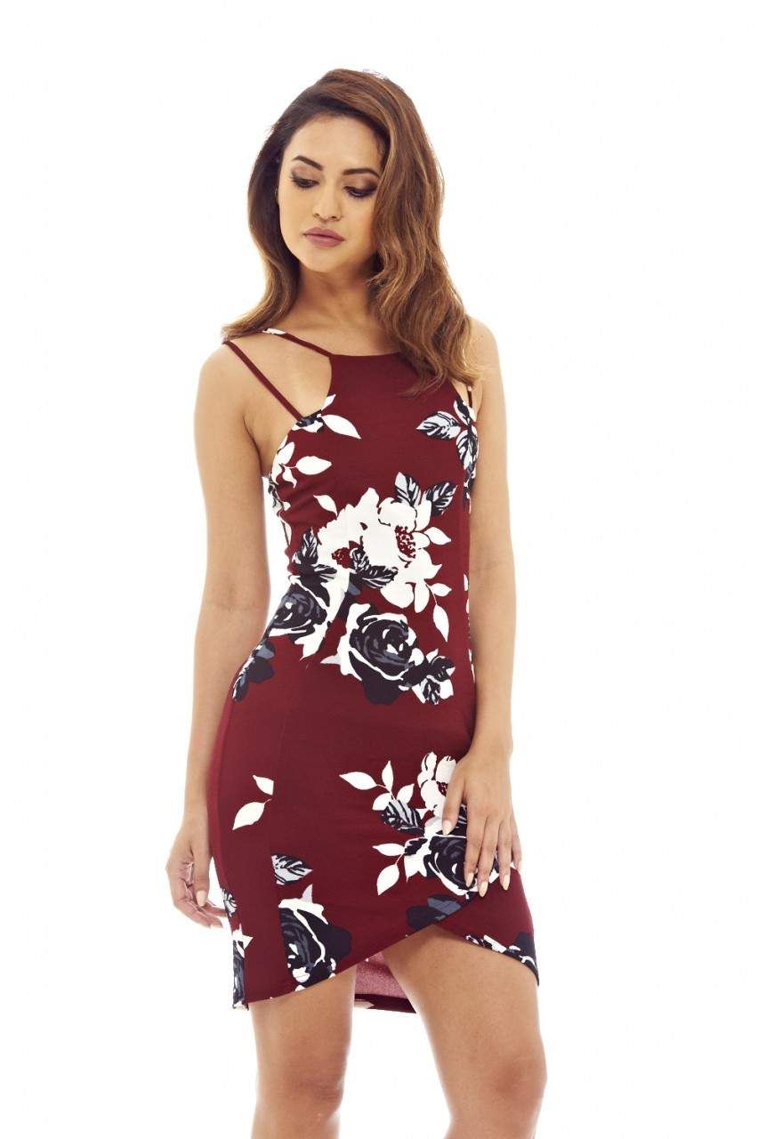 Burgundy Mini Dress with Floral Printed Detail sold by AX Paris product image thumbnail 3