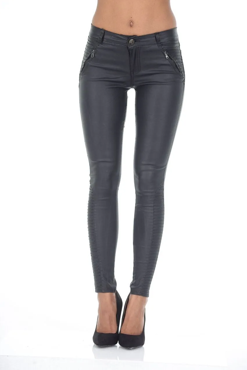 Black Ribbed Leather Look Skinny Jeans sold by AX Paris product image thumbnail 2