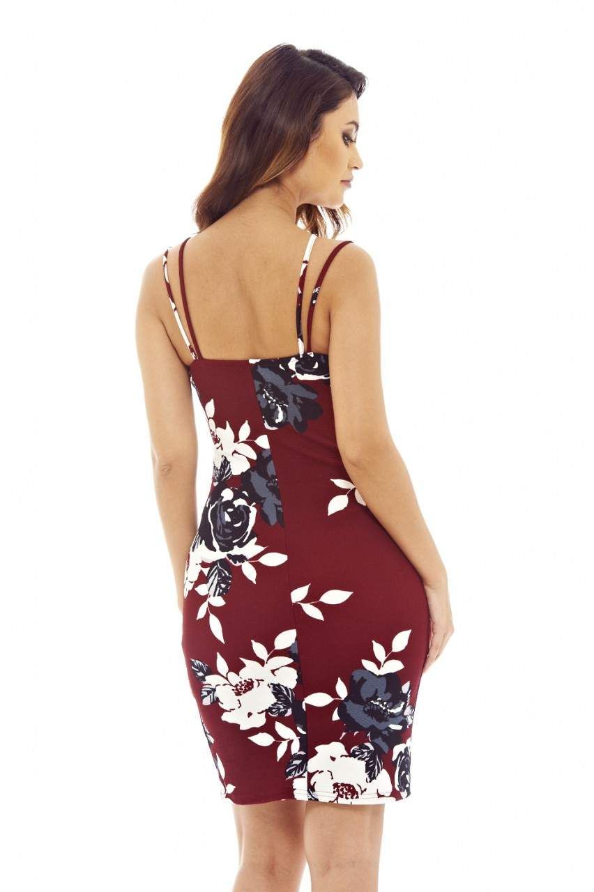 Burgundy Mini Dress with Floral Printed Detail sold by AX Paris product image thumbnail 4