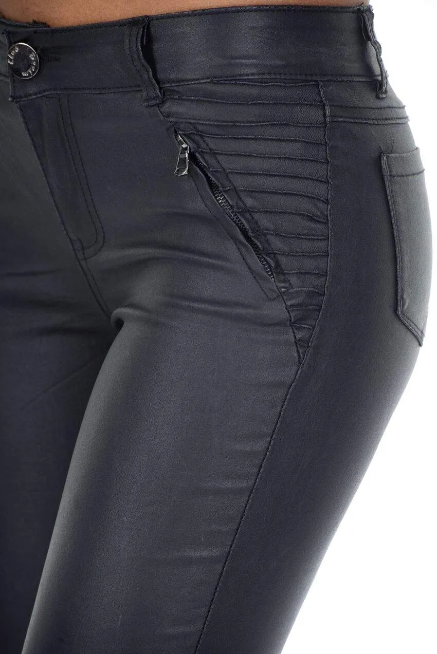 Black Ribbed Leather Look Skinny Jeans sold by AX Paris product image thumbnail 3