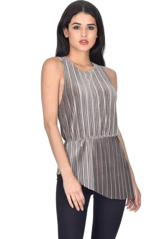 Grey Pleated Sleeveless Velvet Top sold by AX Paris