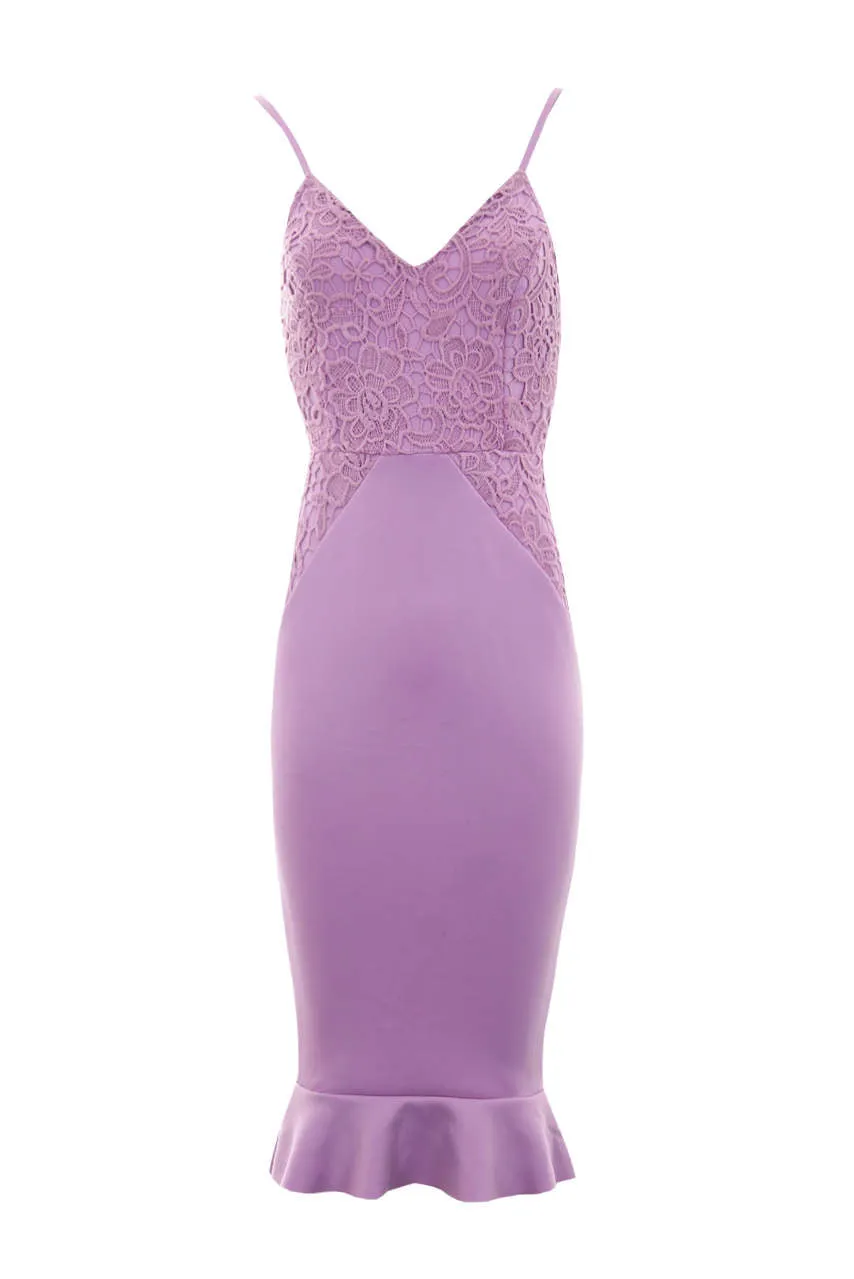 Lilac Crochet Detail Frill Midi Dress sold by AX Paris product image thumbnail 4