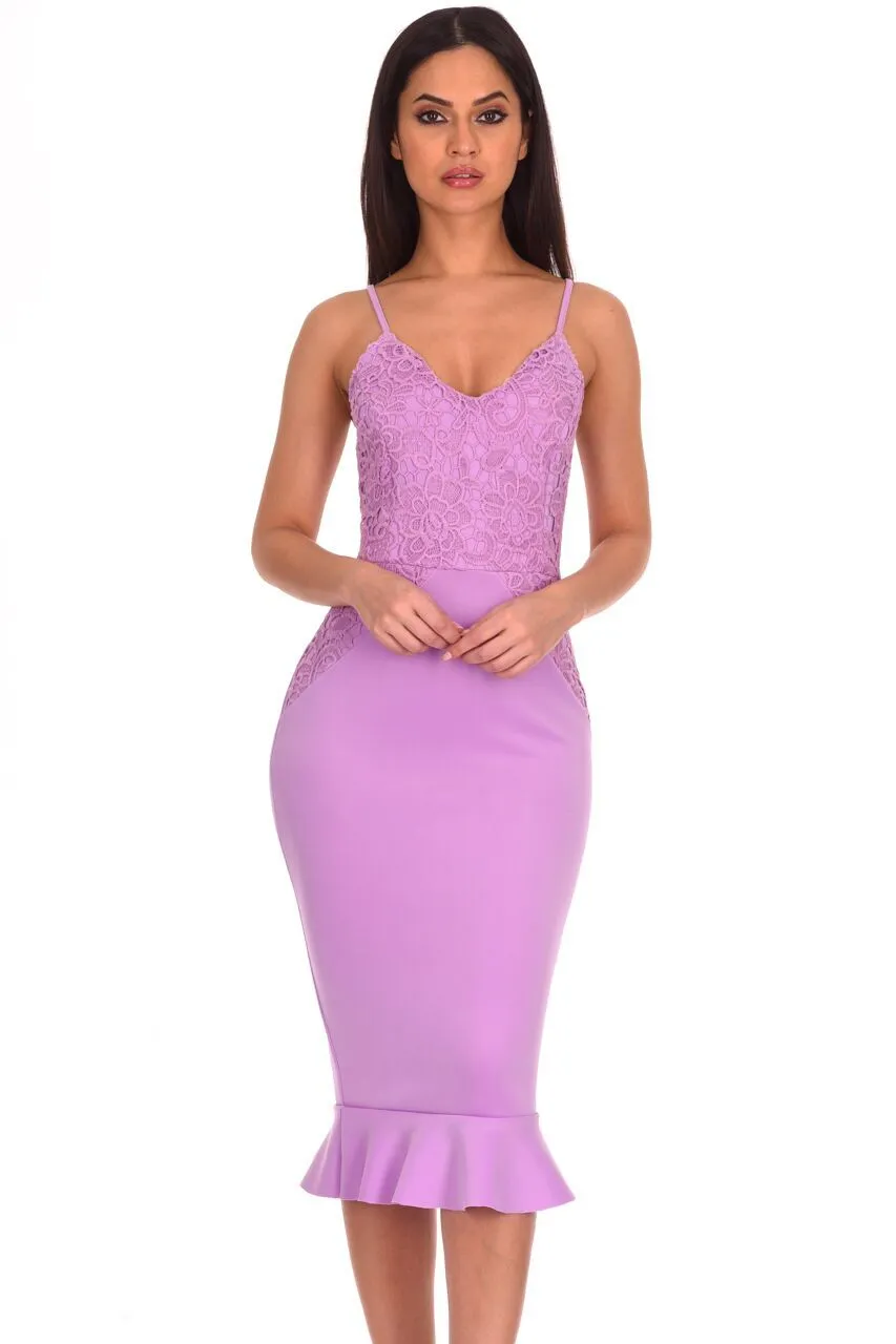 Lilac Crochet Detail Frill Midi Dress sold by AX Paris