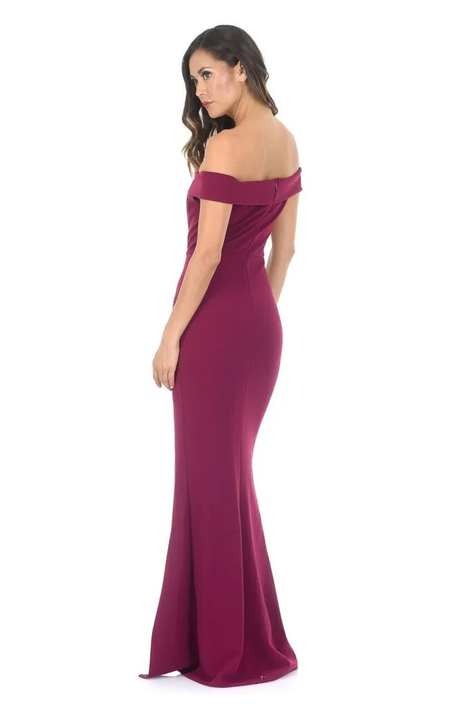 Plum V Front Bardot Side Split Maxi Dress sold by AX Paris product image thumbnail 3