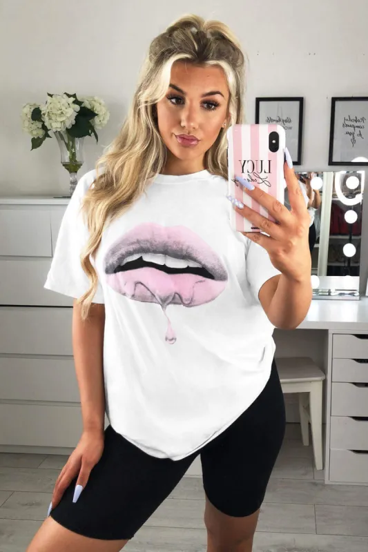 White Pink Lip T-Shirt sold by AX Paris