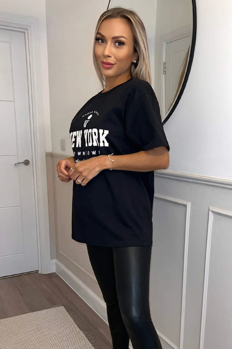 Black New York Slogan Oversized T-Shirt sold by AX Paris product image thumbnail 3