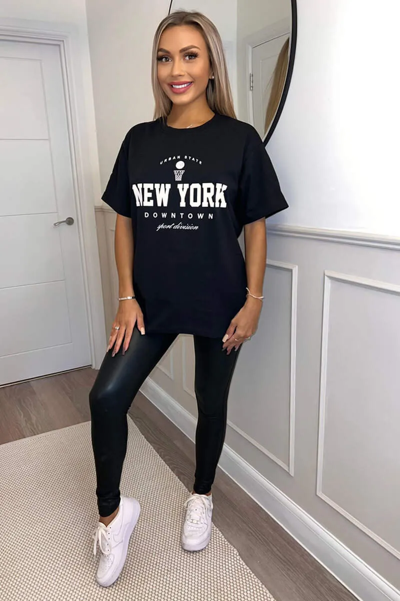 Black New York Slogan Oversized T-Shirt sold by AX Paris product image thumbnail 2