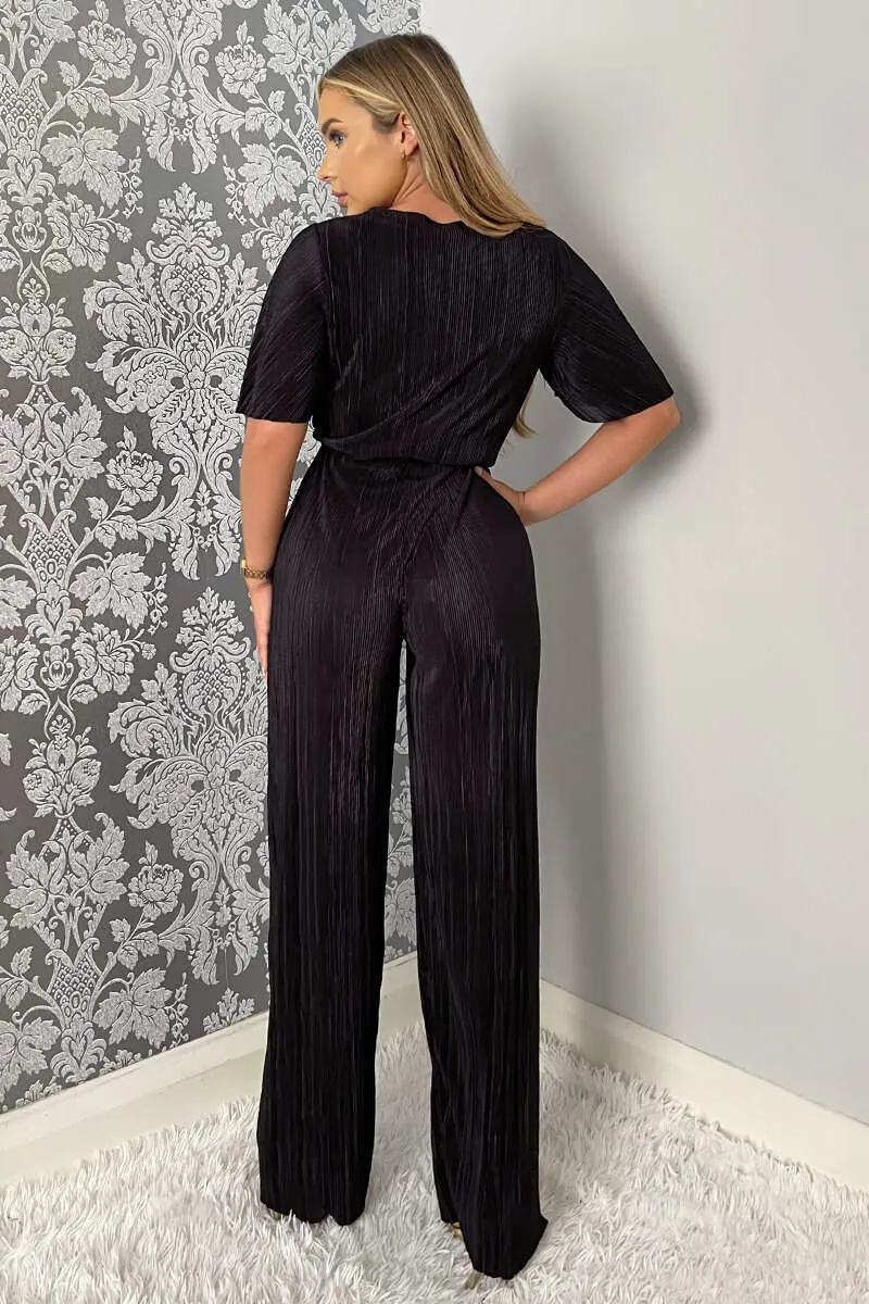 Black Plisse Wrap Top Jumpsuit sold by AX Paris product image thumbnail 4