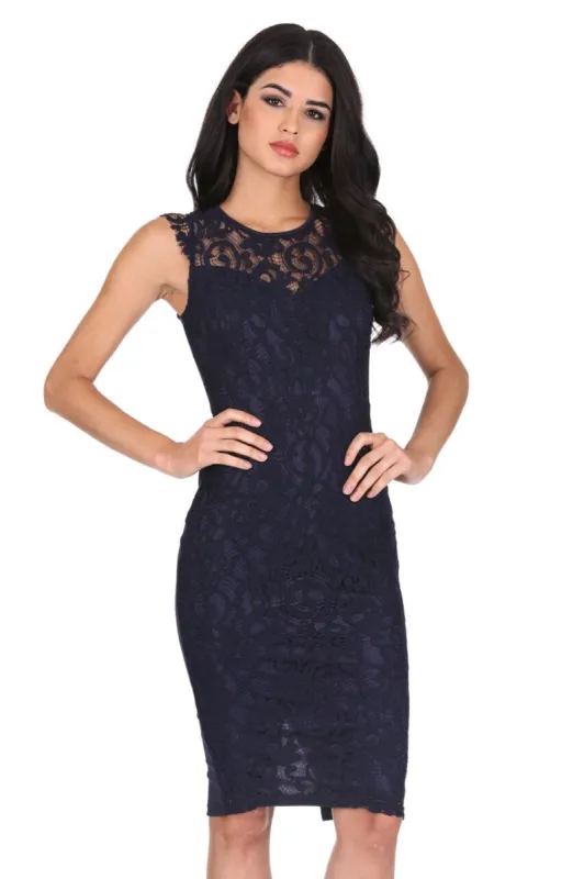 Navy Crochet Midi Dress With Back Detail sold by AX Paris