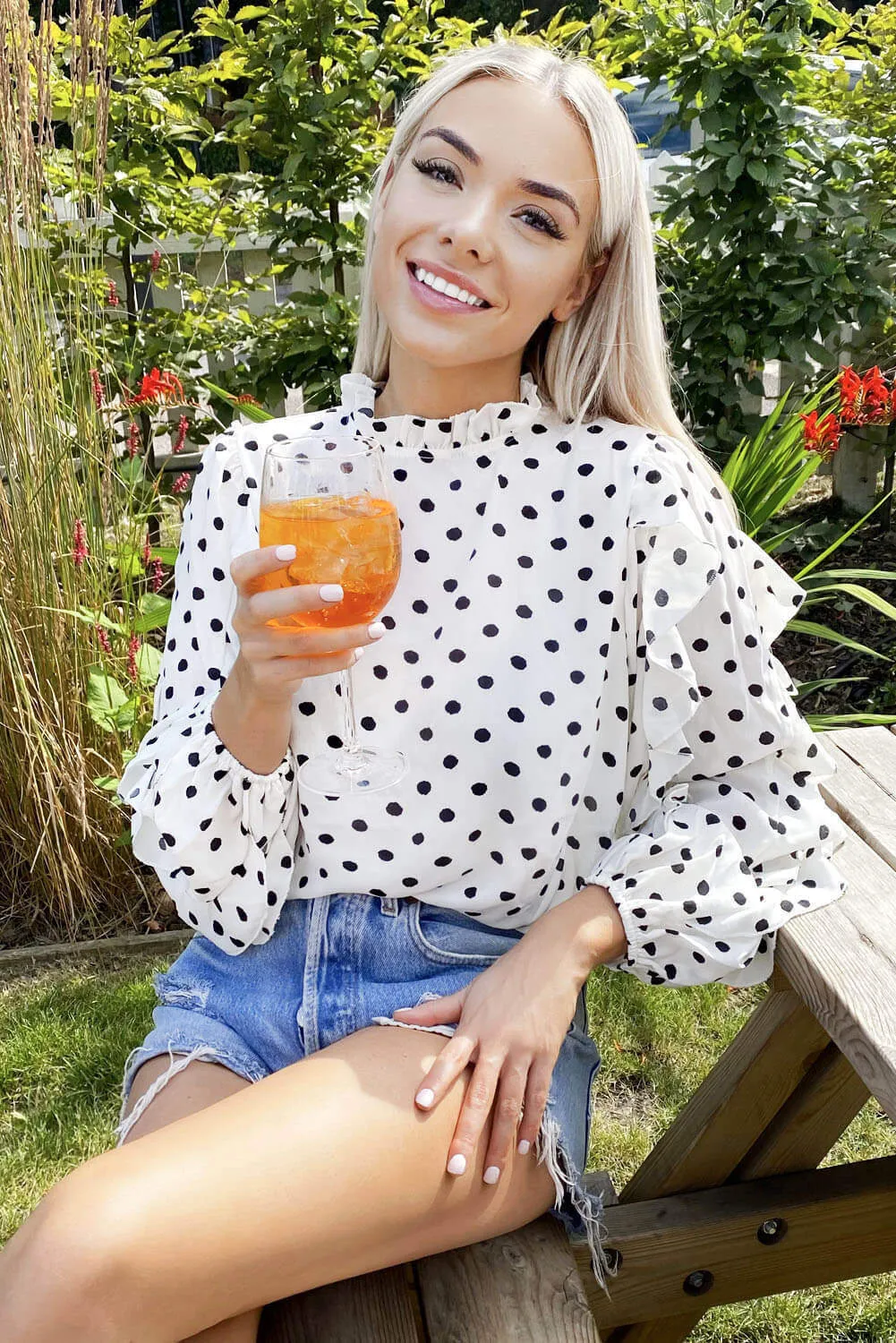 Cream Polka Dot Frill Sleeve Top sold by AX Paris