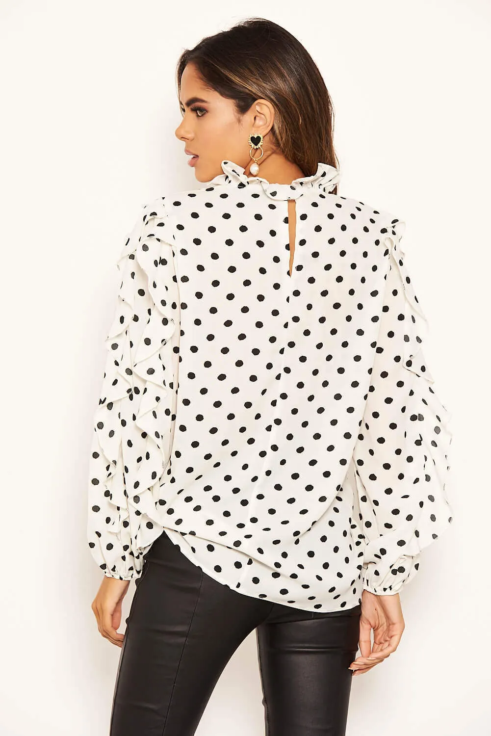 Cream Polka Dot Frill Sleeve Top sold by AX Paris product image thumbnail 5