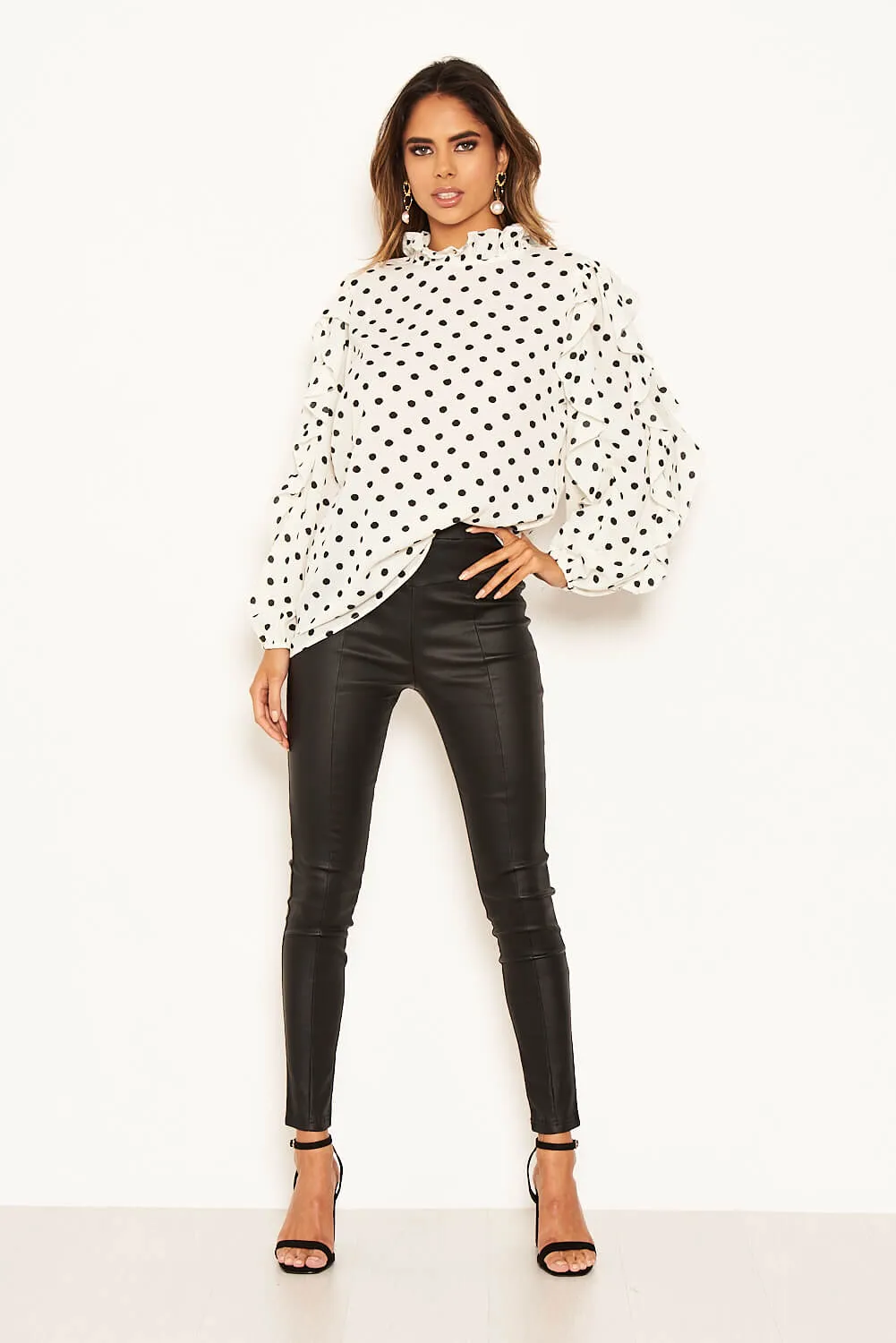 Cream Polka Dot Frill Sleeve Top sold by AX Paris product image thumbnail 3