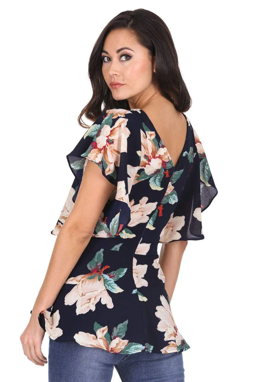 Navy Bold Floral Frill Detail Top sold by AX Paris product image thumbnail 3
