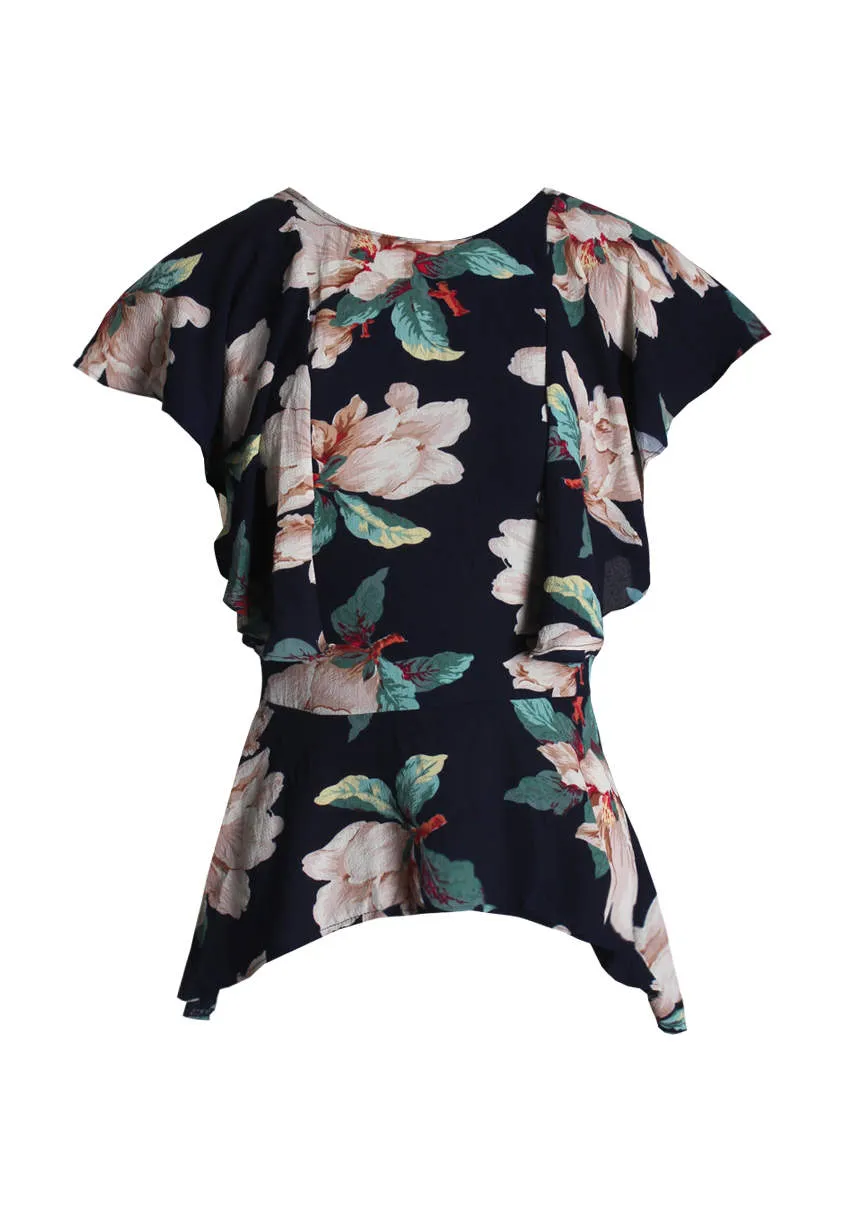 Navy Bold Floral Frill Detail Top sold by AX Paris product image thumbnail 4