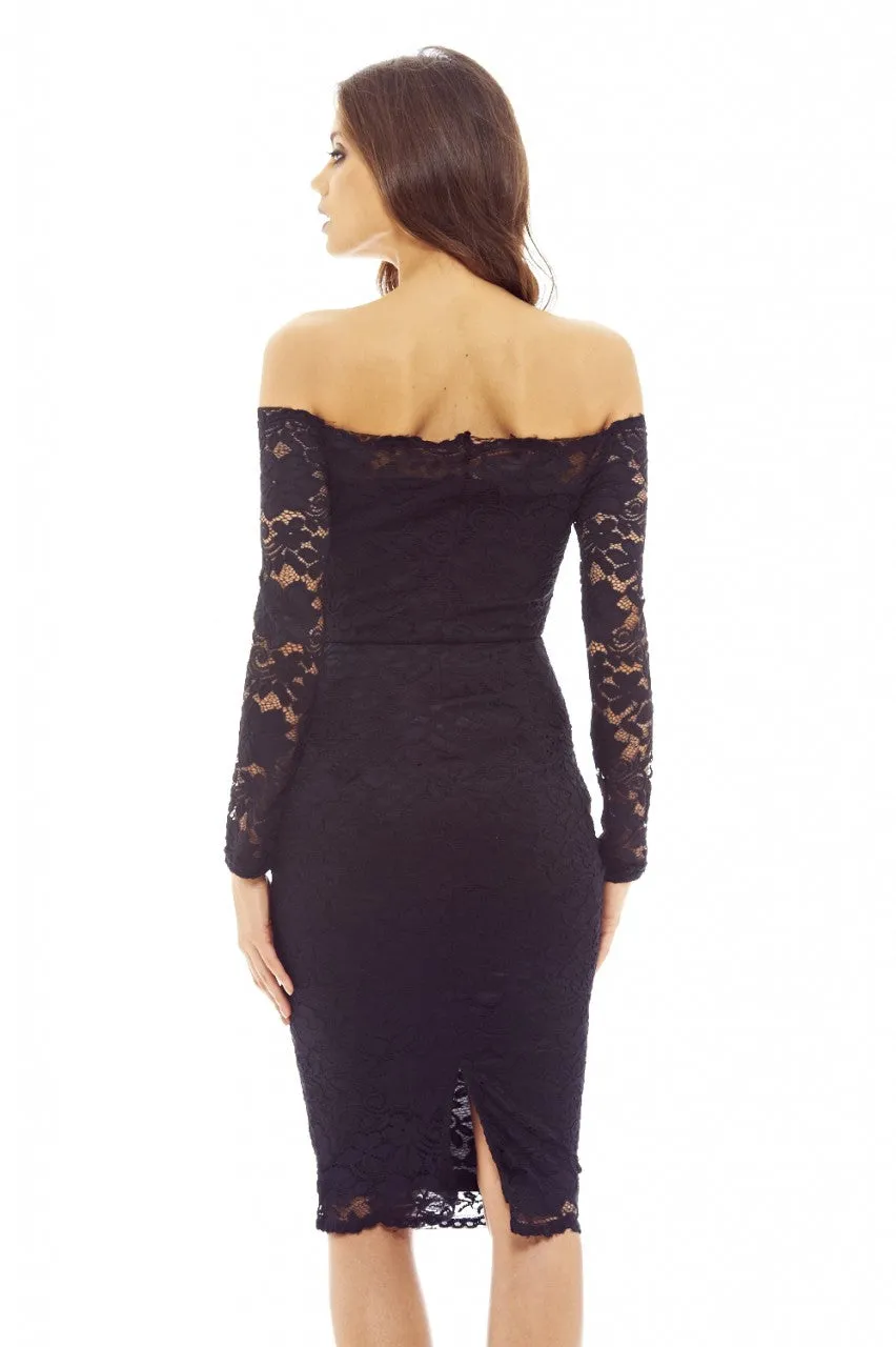 Black Midi Dress with Lace and Off -the-Shoulder Style sold by AX Paris product image thumbnail 3