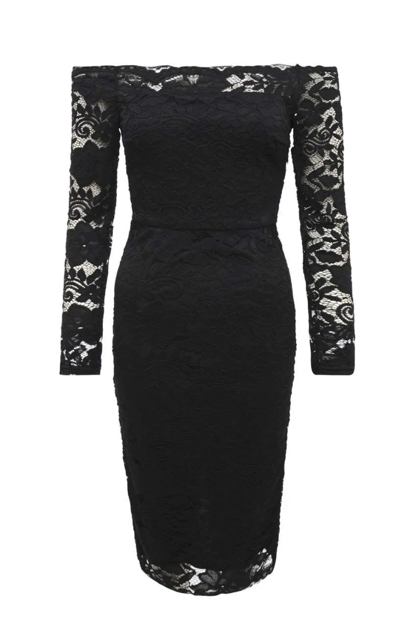 Black Midi Dress with Lace and Off -the-Shoulder Style sold by AX Paris product image thumbnail 4