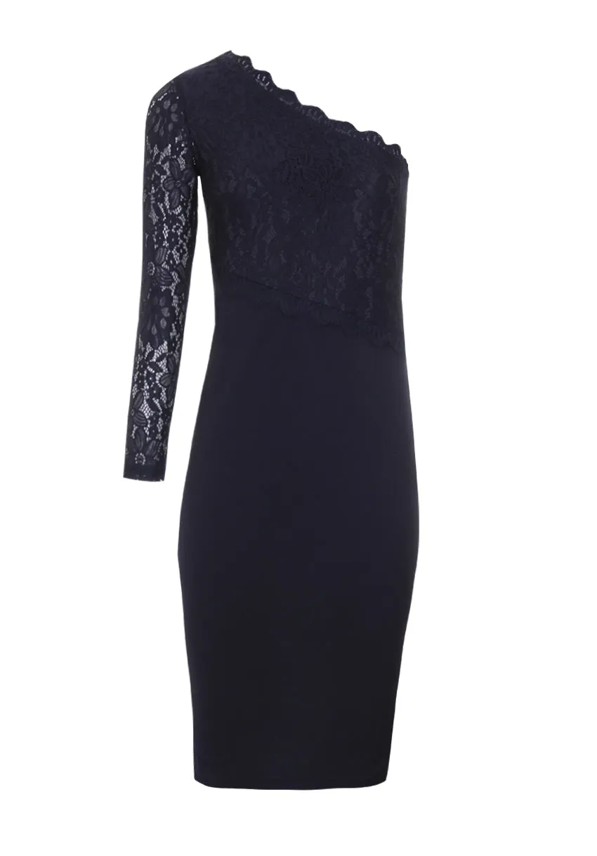 Navy Lace Detail Asymmetric Midi Dress sold by AX Paris product image thumbnail 4