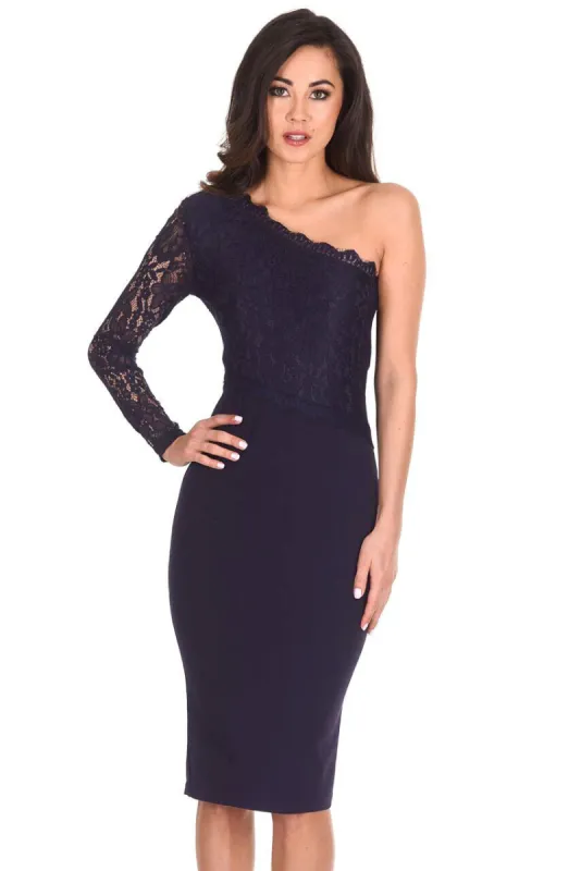 Navy Lace Detail Asymmetric Midi Dress sold by AX Paris