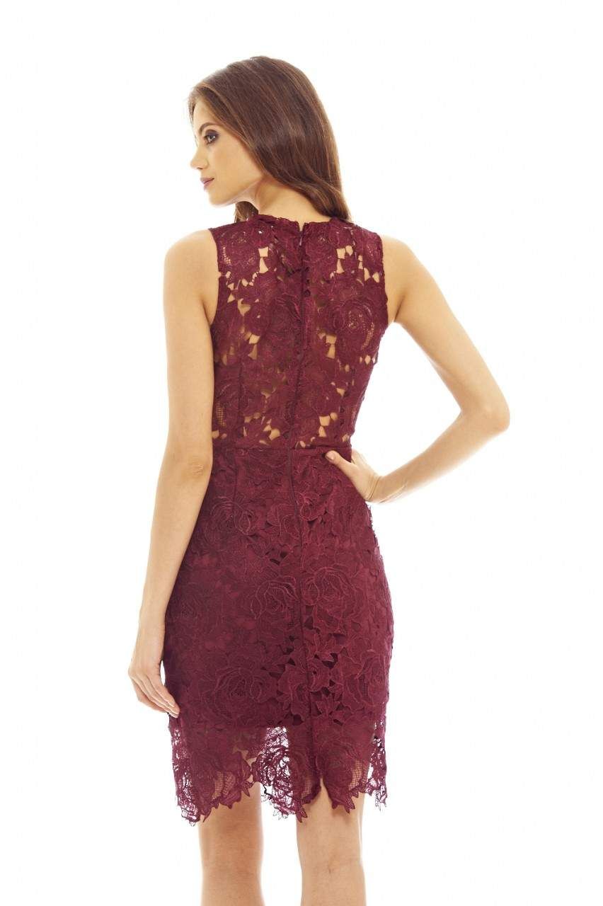 Red Wine Lace Crochet Dress with Sleeveless Detail sold by AX Paris product image thumbnail 5
