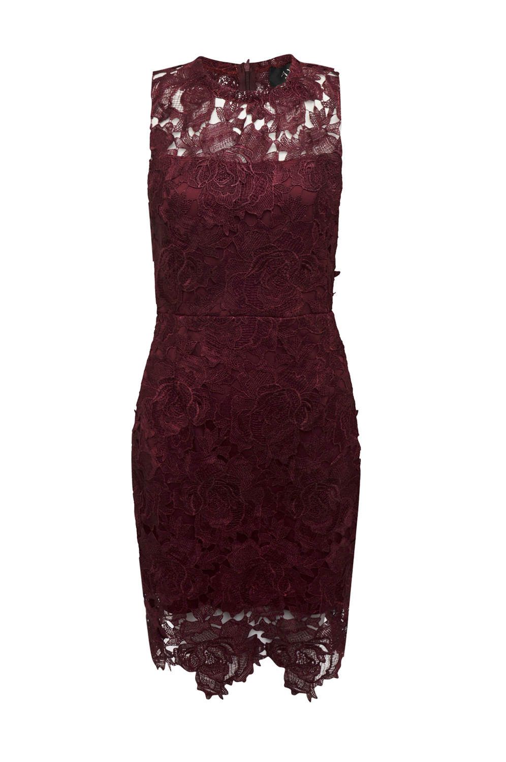 Red Wine Lace Crochet Dress with Sleeveless Detail sold by AX Paris product image thumbnail 2