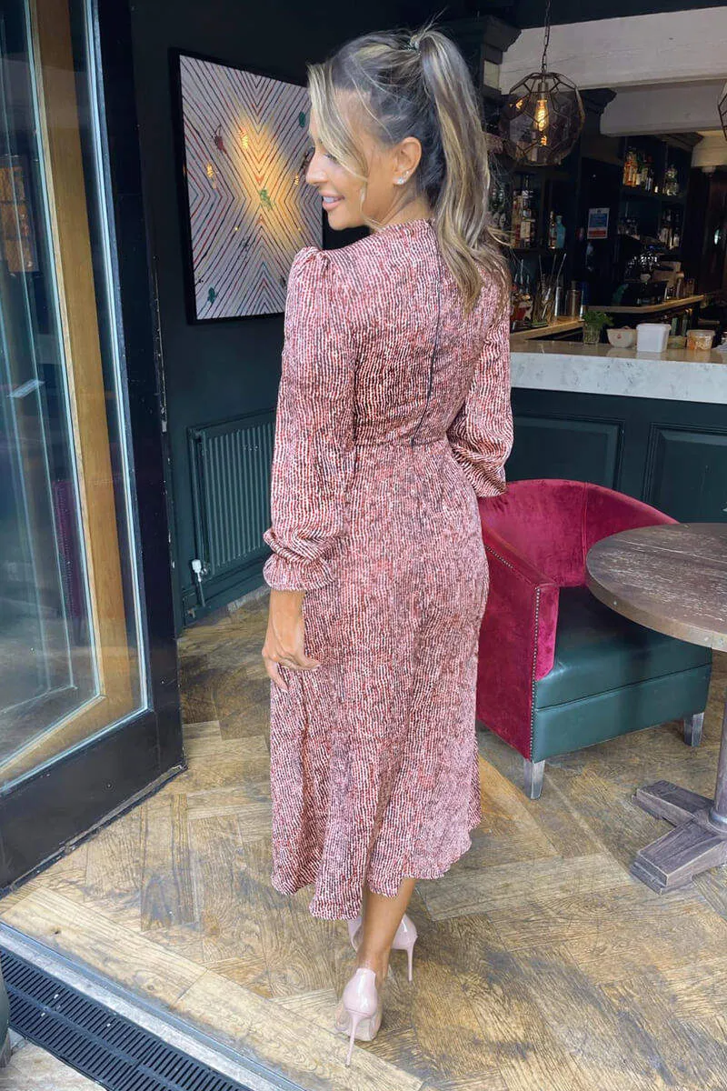 Red Printed Tie Side Wrap Over Midi Dress sold by AX Paris product image thumbnail 4