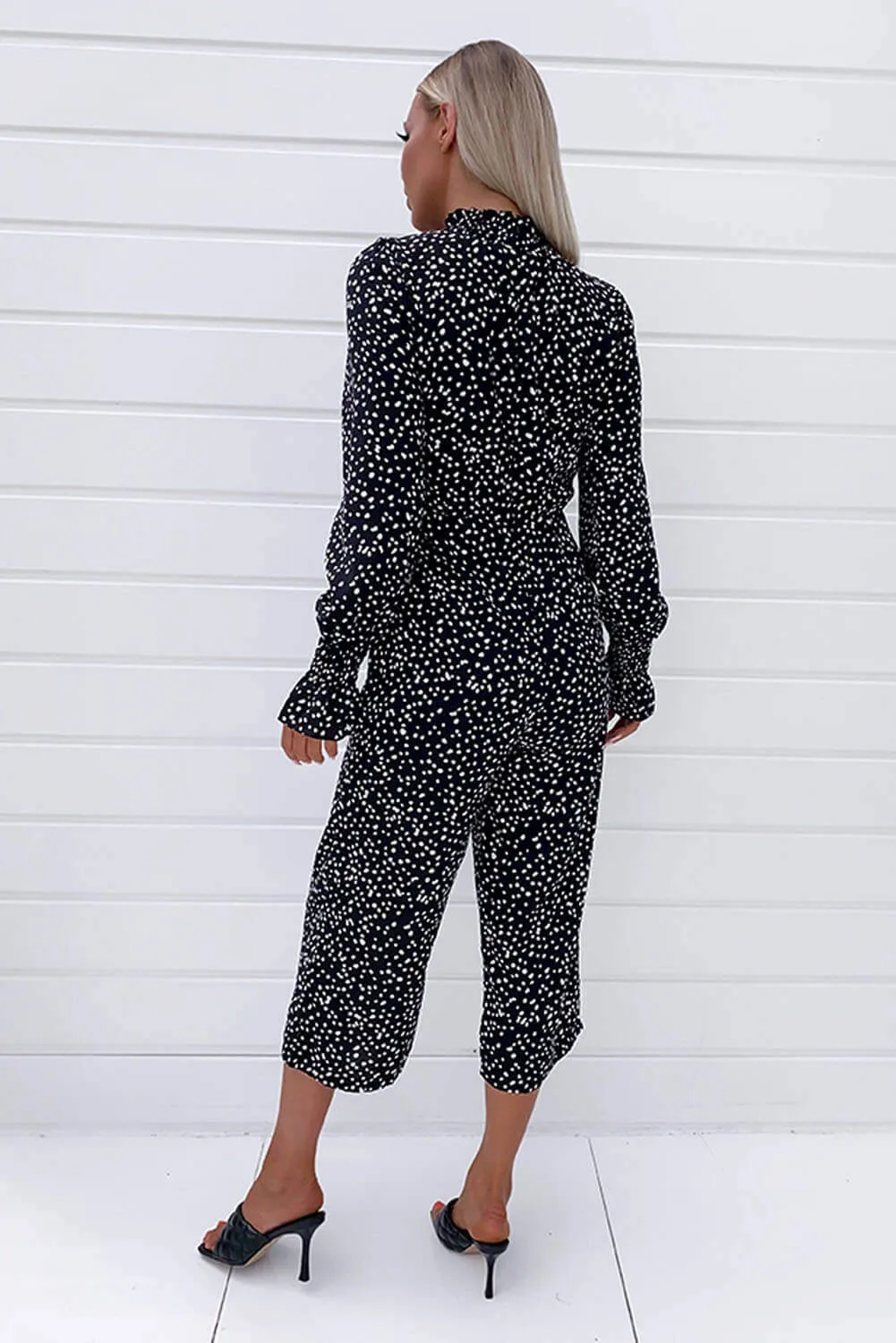 Black Spotty High Neck Elastic Jumpsuit sold by AX Paris product image thumbnail 4