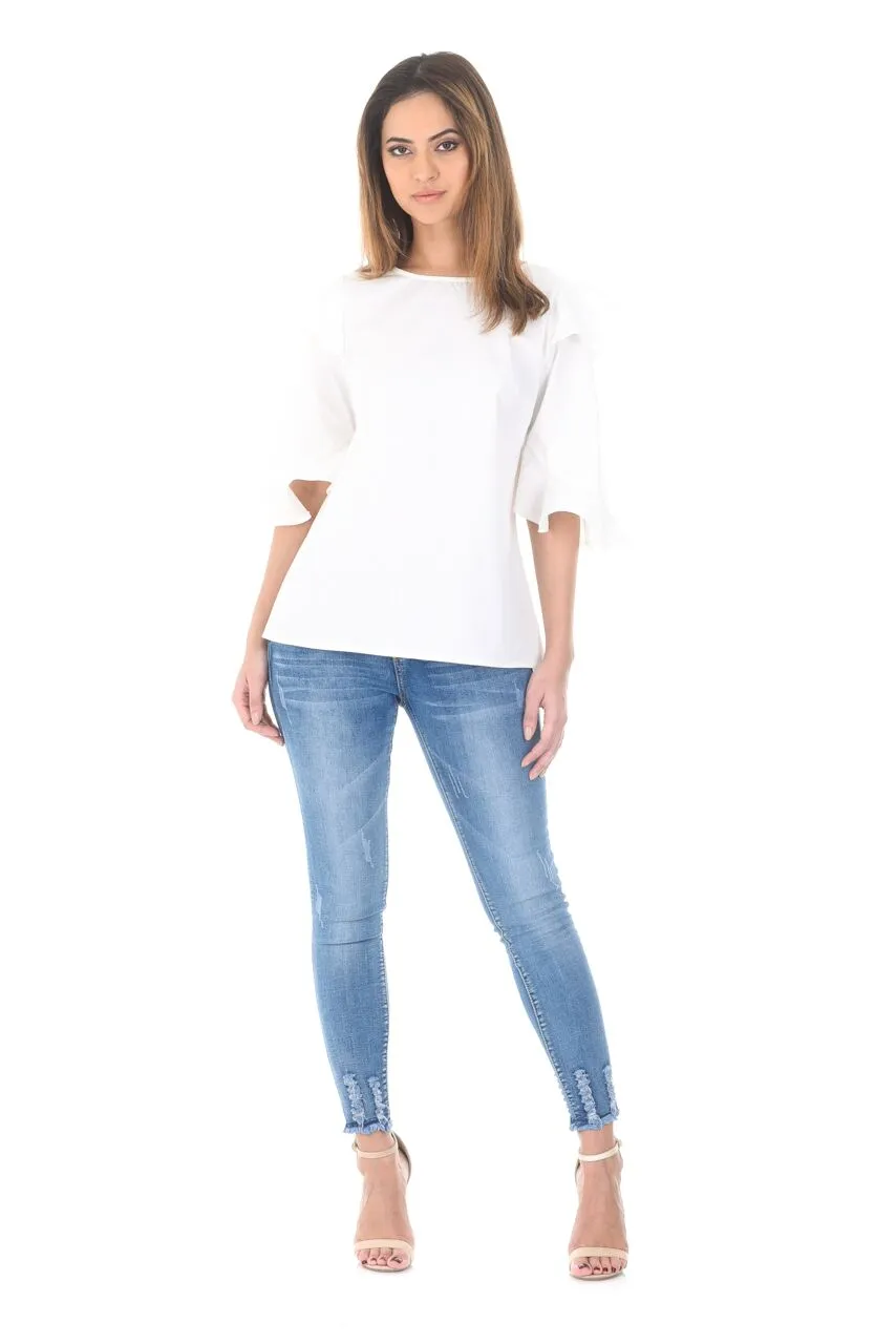 Cream Double Frill Sleeved Shirt sold by AX Paris product image thumbnail 2