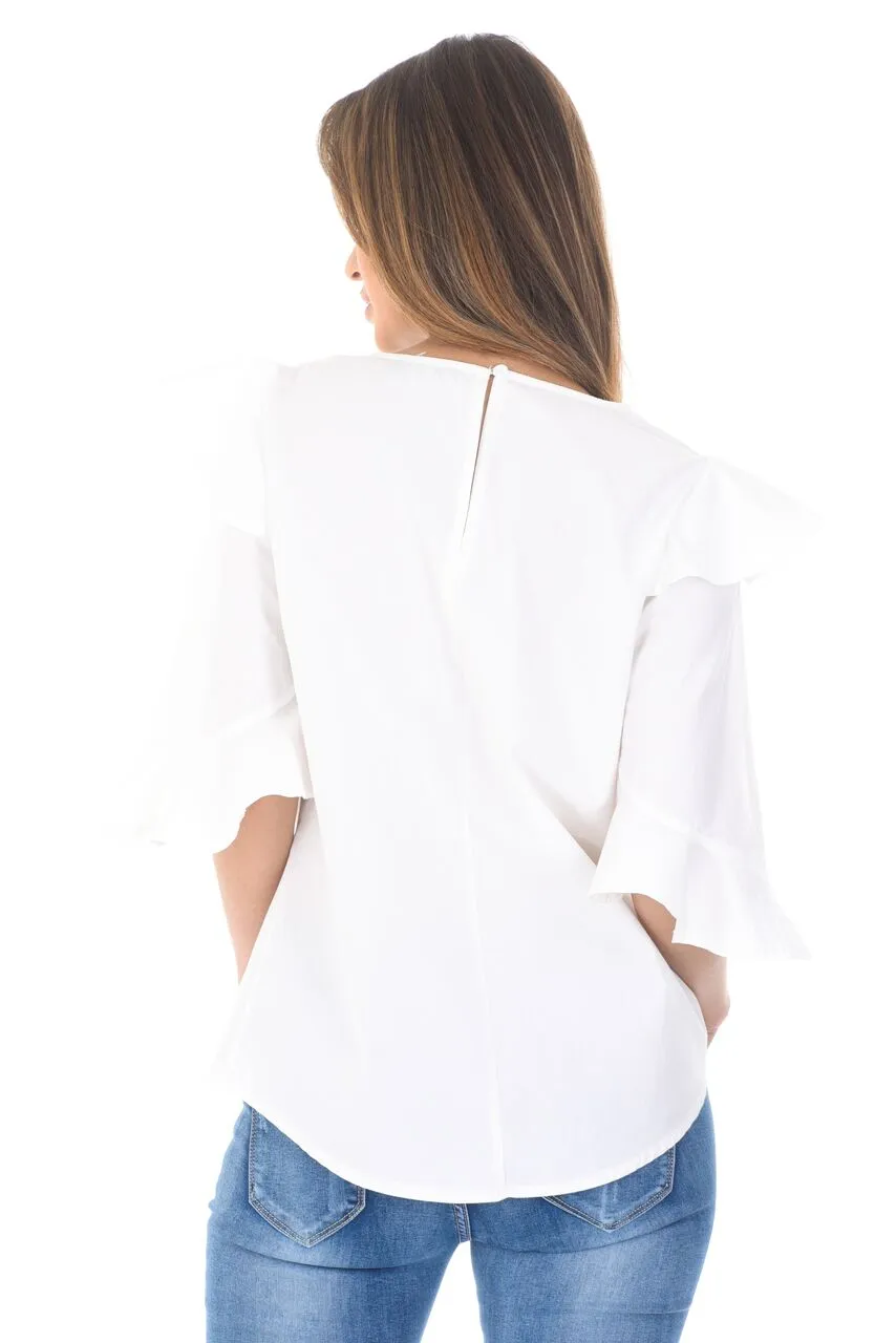 Cream Double Frill Sleeved Shirt sold by AX Paris product image thumbnail 3