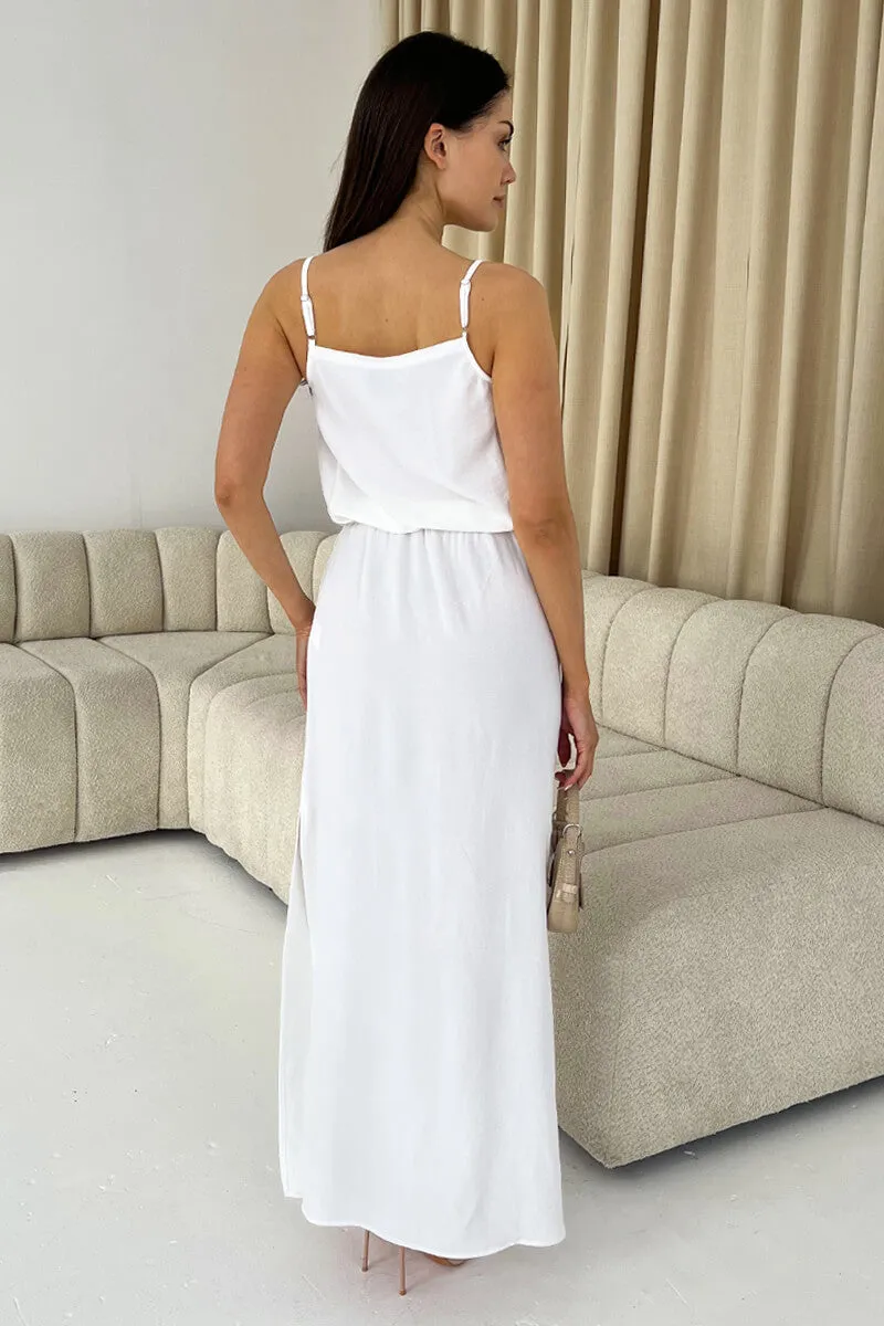 Cream Tie Waist Strappy Split Leg Midi Dress sold by AX Paris product image thumbnail 4