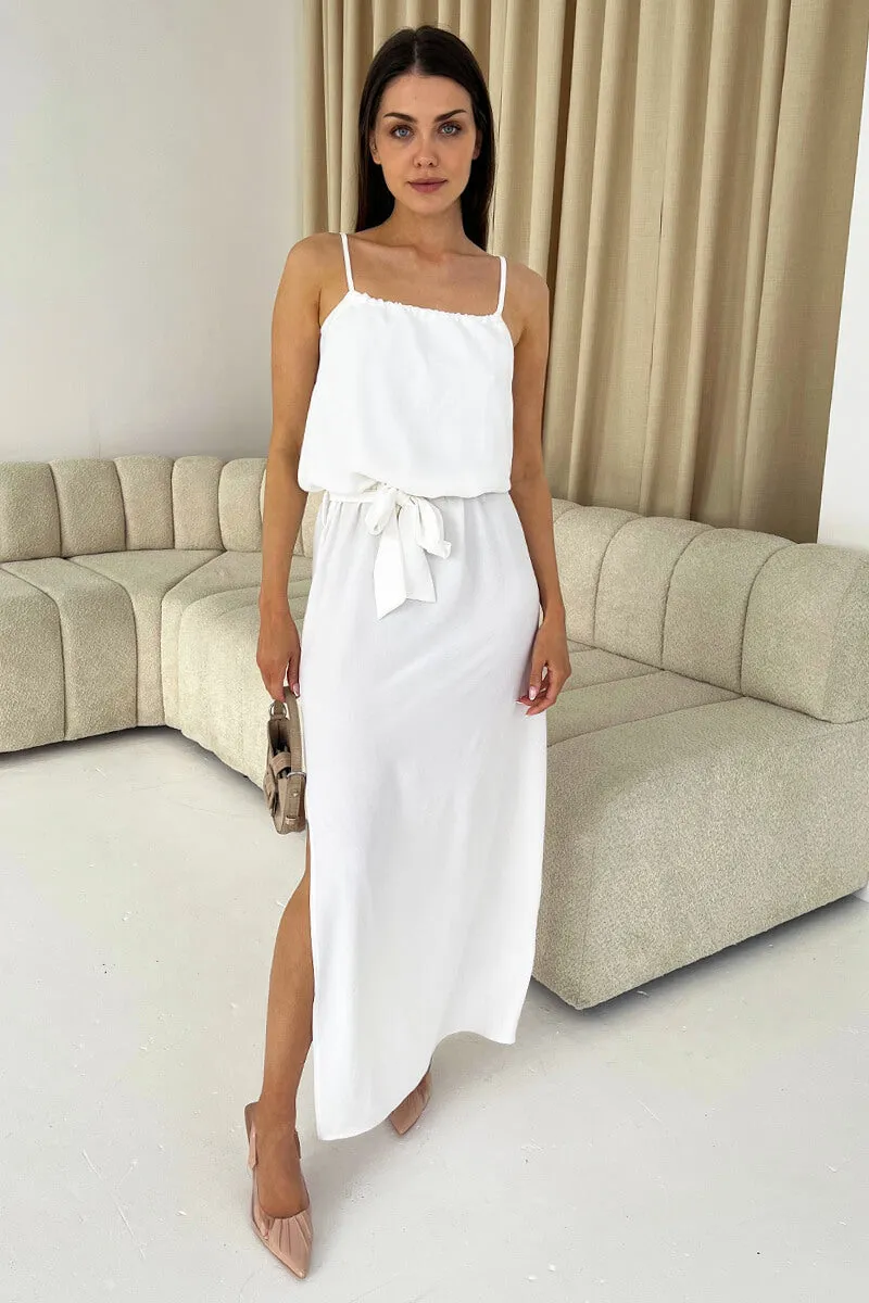 Cream Tie Waist Strappy Split Leg Midi Dress sold by AX Paris product image thumbnail 3