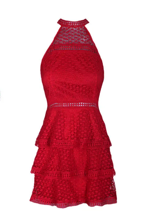 Red Crochet Choker Neck Dress sold by AX Paris product image thumbnail 4