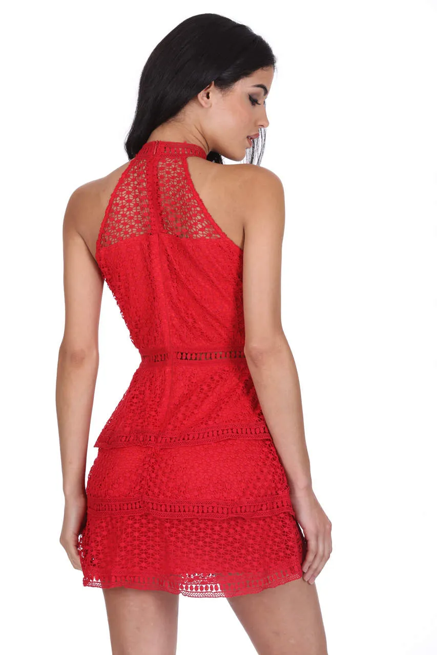 Red Crochet Choker Neck Dress sold by AX Paris product image thumbnail 3