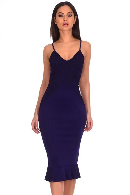 Navy Crochet Detail Frill Midi Dress sold by AX Paris