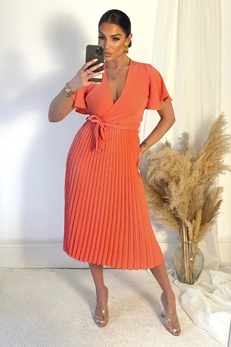 Peach Pleated Midi Dress with Tie Waist sold by AX Paris product image thumbnail 4