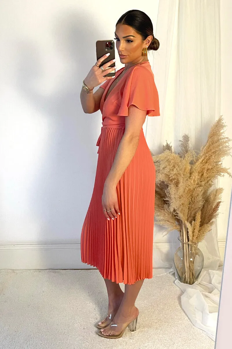 Peach Pleated Midi Dress with Tie Waist sold by AX Paris product image thumbnail 5
