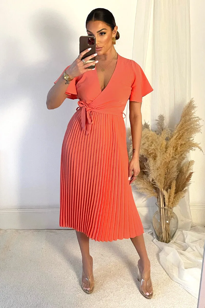 Peach Pleated Midi Dress with Tie Waist sold by AX Paris product image thumbnail 2