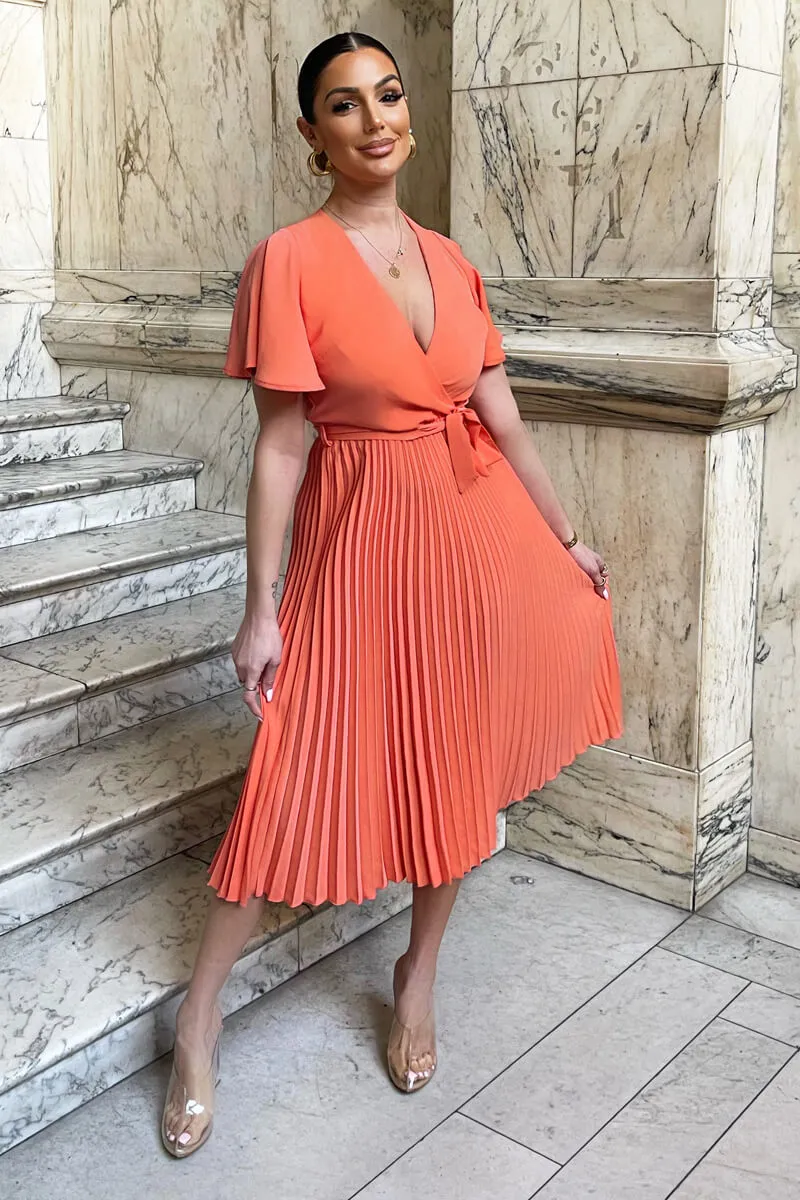 Peach Pleated Midi Dress with Tie Waist sold by AX Paris product image thumbnail 3