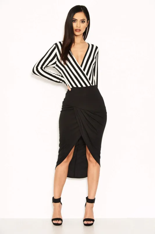 Striped Wrap Front Bodycon Dress sold by AX Paris