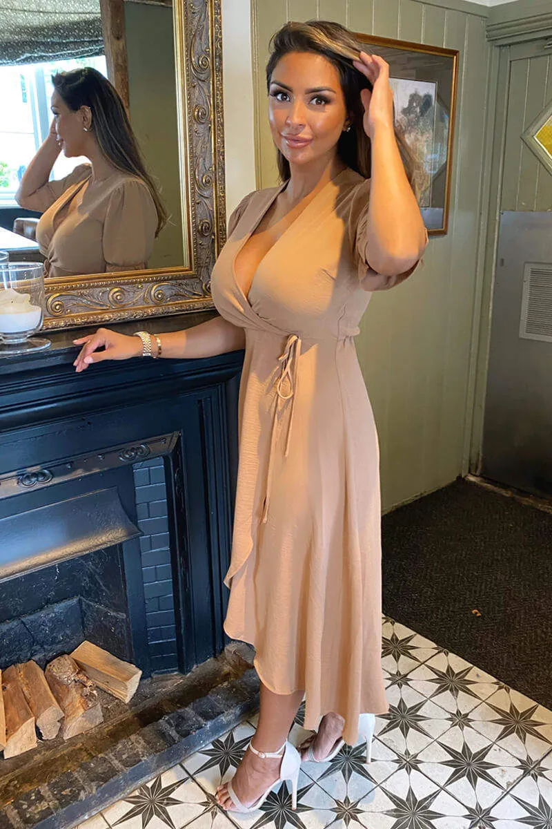 Mocha Wrap Side Tie Midi Dress sold by AX Paris product image thumbnail 4