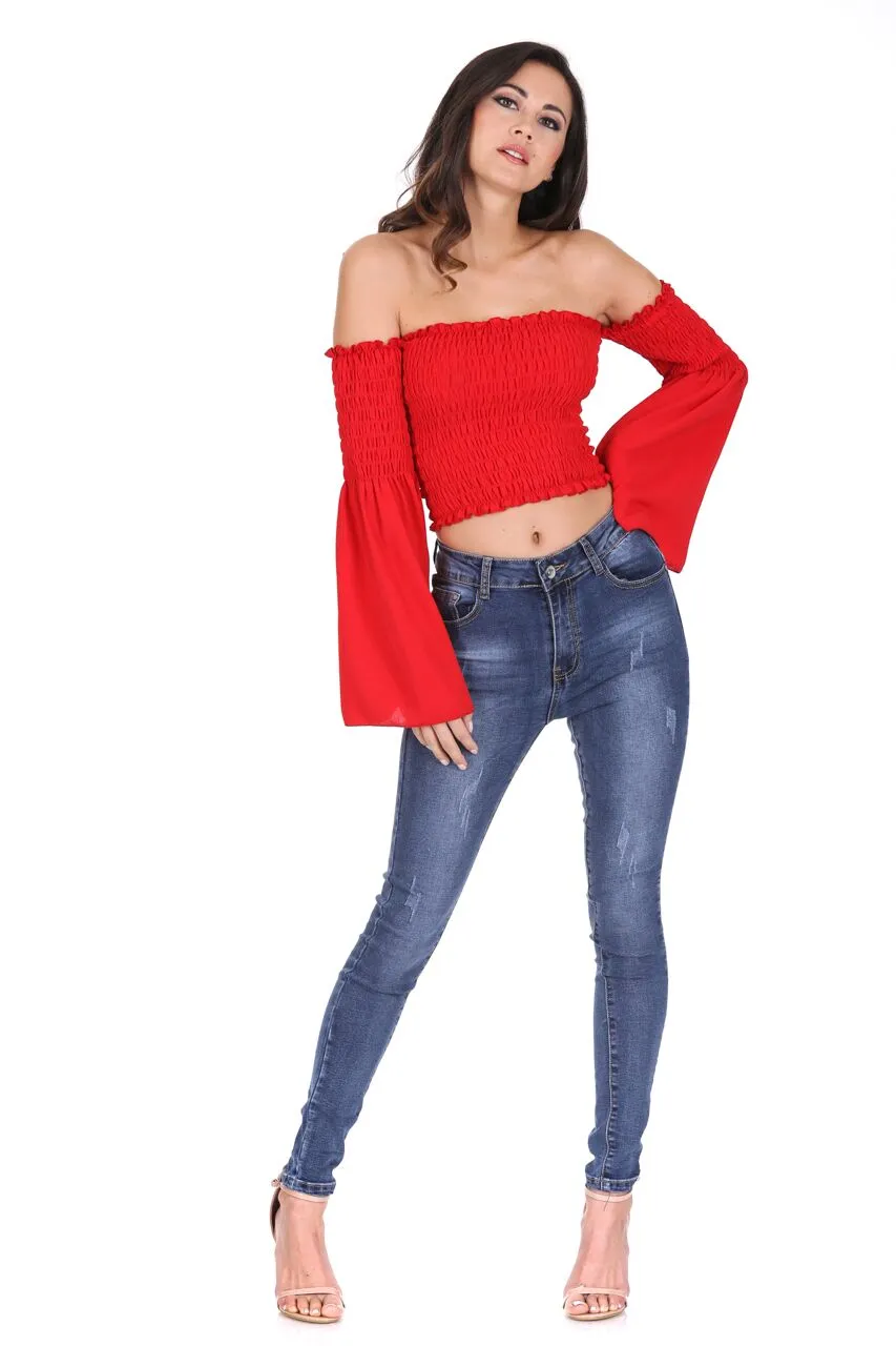 Red Crop Flare Sleeve Top sold by AX Paris product image thumbnail 2