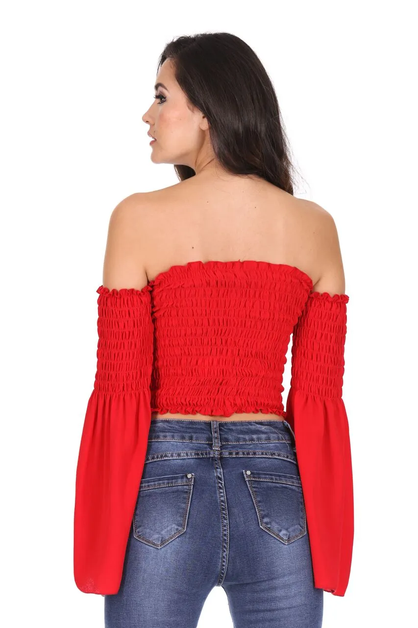 Red Crop Flare Sleeve Top sold by AX Paris product image thumbnail 3