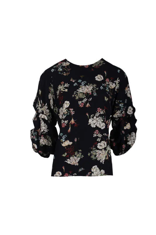 Navy Floral Ruched Sleeved Top sold by AX Paris product image thumbnail 4