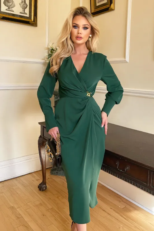 Teal Wrap Gold Buckle Midi Dress sold by AX Paris