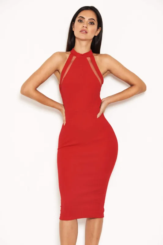 Red Mesh Detail Bodycon Dress sold by AX Paris
