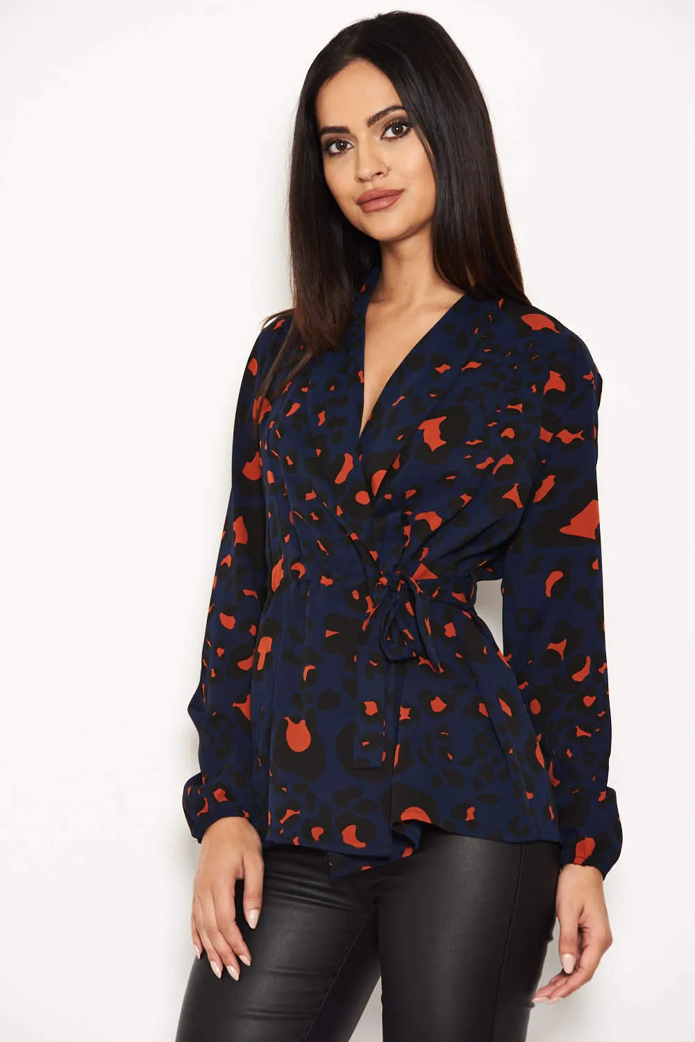 Blue Animal Print Waist Tie Blouse sold by AX Paris product image thumbnail 4