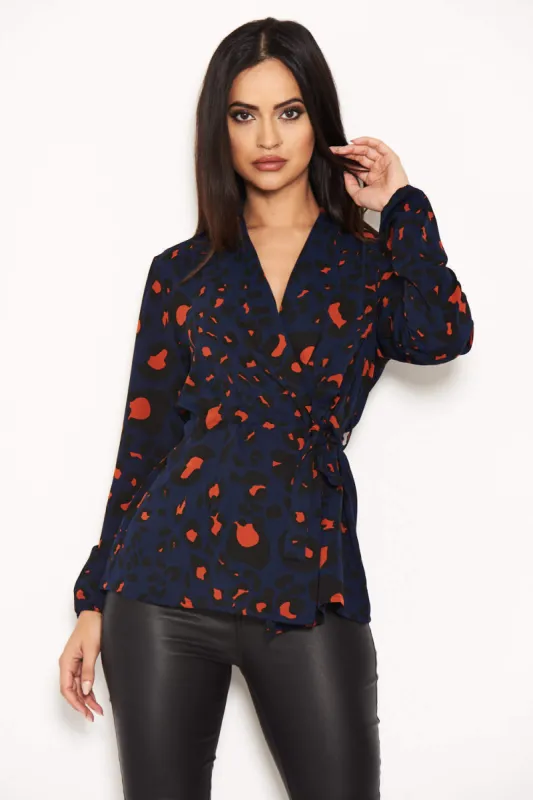 Blue Animal Print Waist Tie Blouse sold by AX Paris