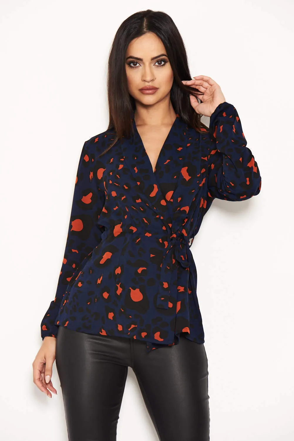 Blue Animal Print Waist Tie Blouse sold by AX Paris